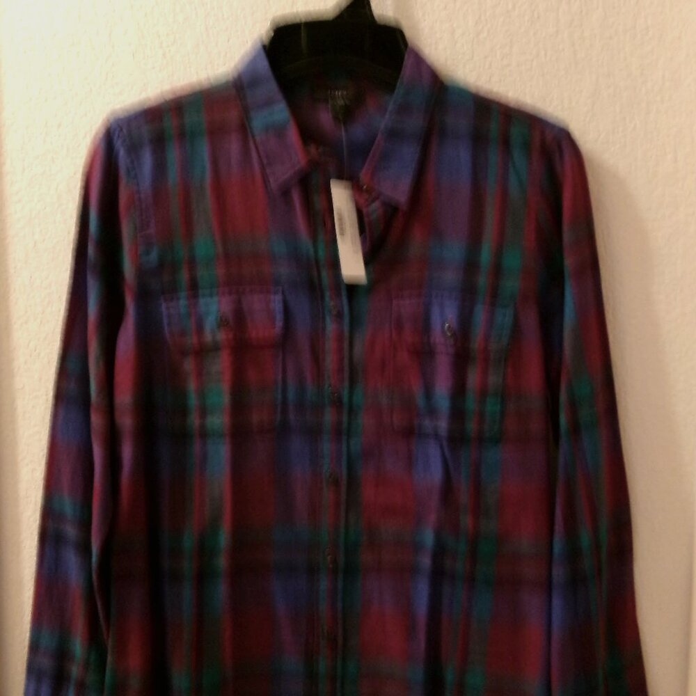 NWTS, J. CREW, SIZE 12, LONG SLEEVE, BUTTON FRONT, MULTI COLORED SHIRT